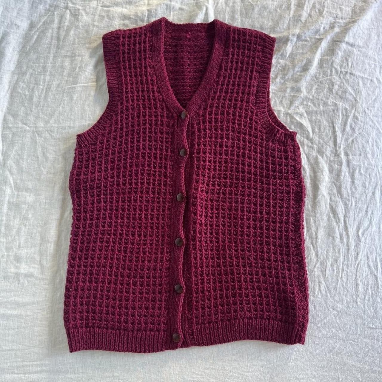 Handmade Cottagecore Waffle Knit Vest Burgundy Red Grandmacore Folk Layering M L — photo 4 of 8