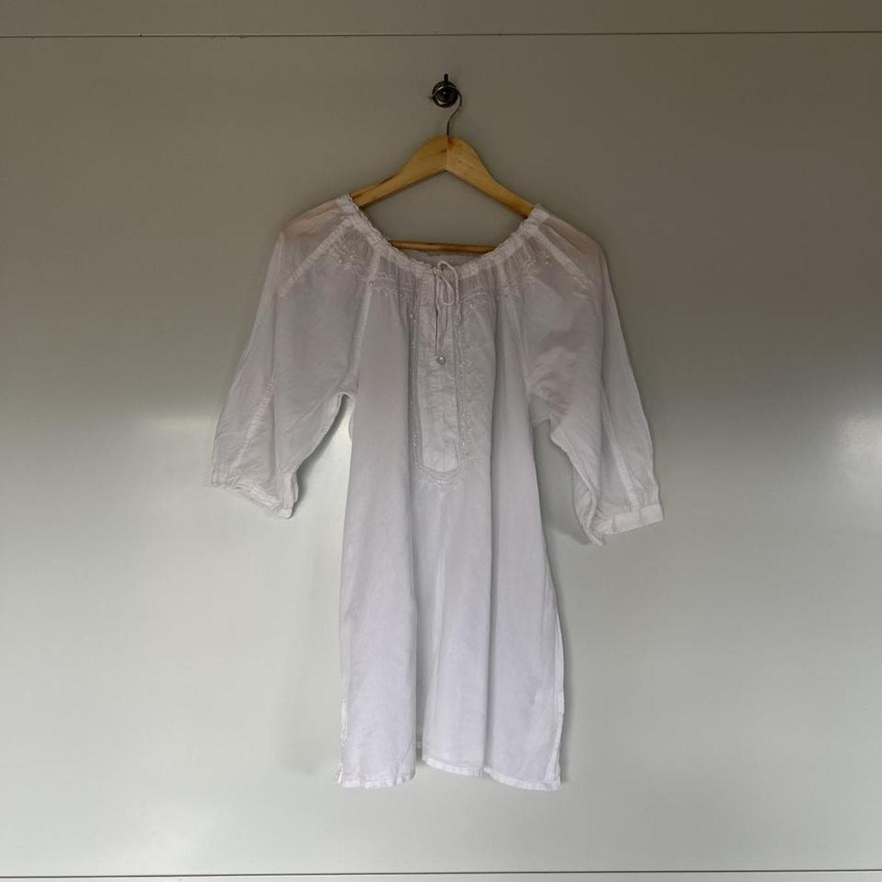 Amandara Boho White Cotton Embroidered Beaded Blouse Mini Dress Ethereal M — photo 4 of 8