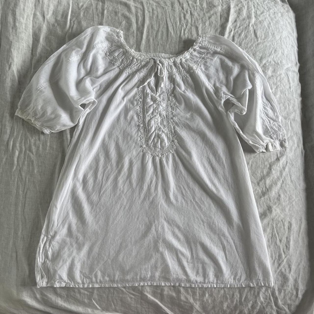 Amandara Boho White Cotton Embroidered Beaded Blouse Mini Dress Ethereal M — photo 5 of 8