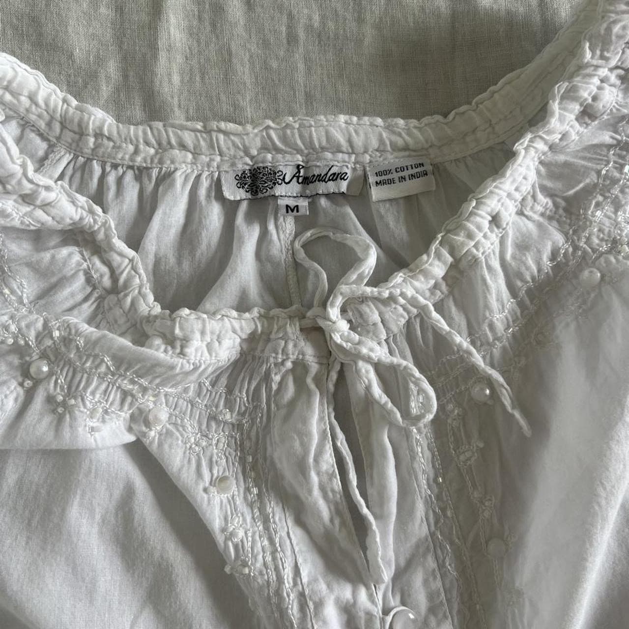 Amandara Boho White Cotton Embroidered Beaded Blouse Mini Dress Ethereal M — photo 8 of 8