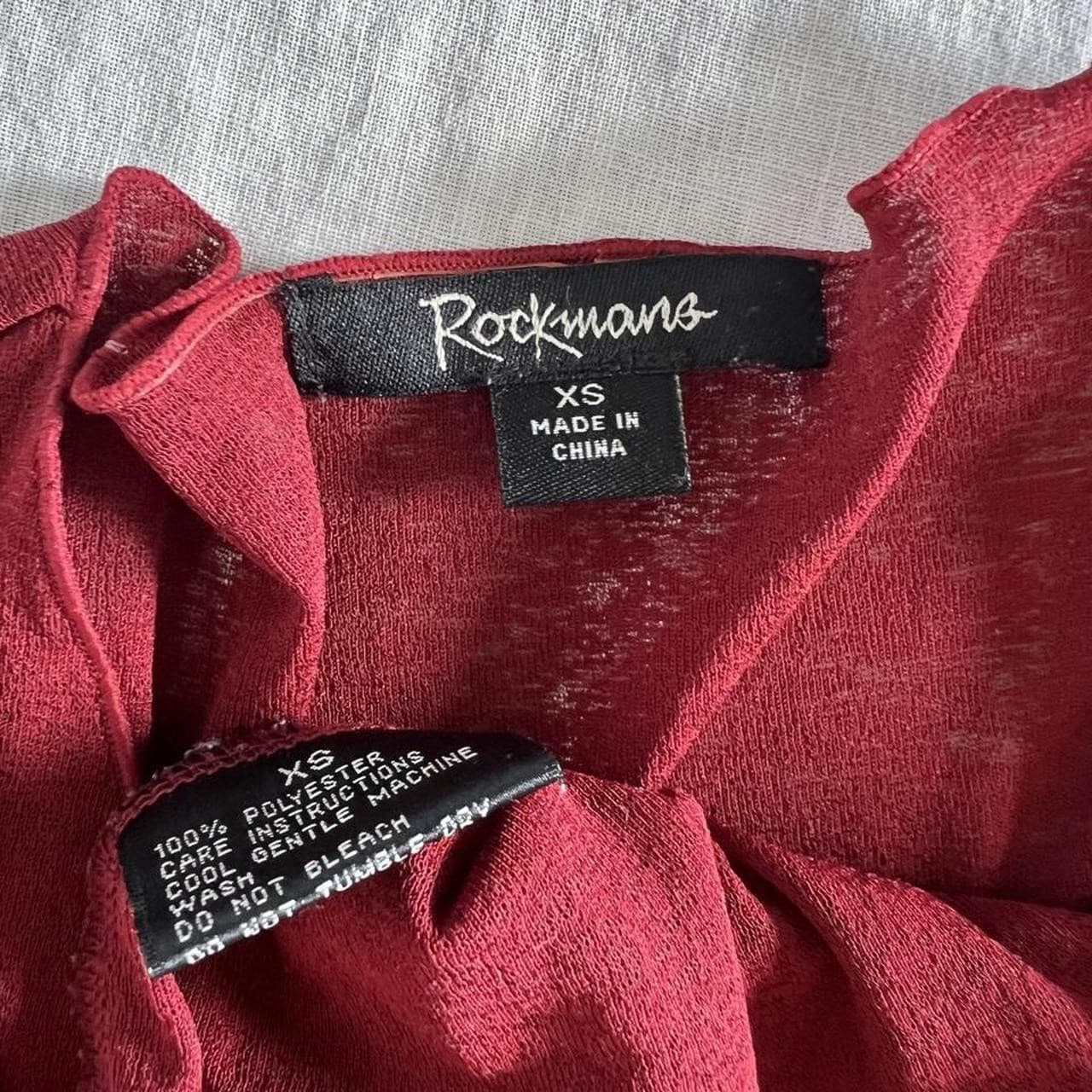 Vintage 90s Y2K Rockmans Burgundy Mesh Top Fluted Bell Sleeve Blouse Goth XS — photo 4 of 7