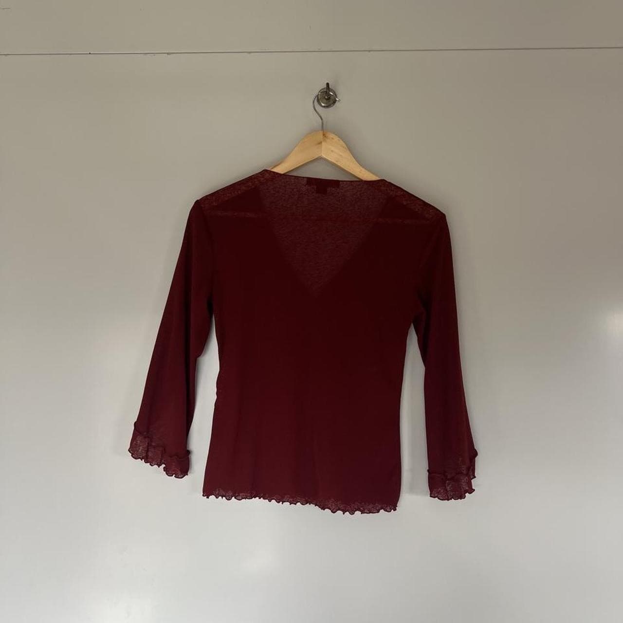 Vintage 90s Y2K Rockmans Burgundy Mesh Top Fluted Bell Sleeve Blouse Goth XS — photo 6 of 7