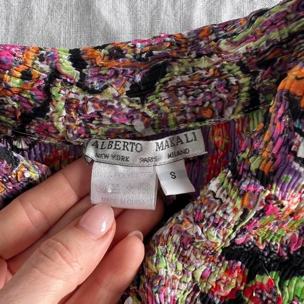 Vintage Y2K Alberto Makali Plisse Pleated Shirt Psychedelic Paisley Blouse S — photo 2 of 8