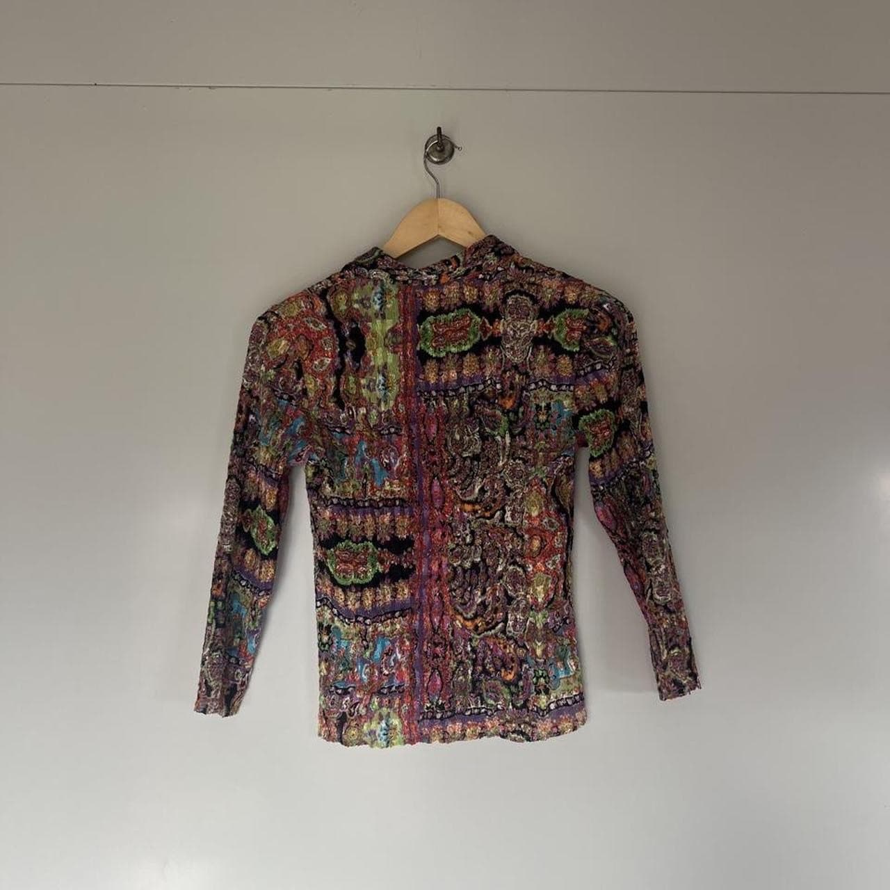Vintage Y2K Alberto Makali Plisse Pleated Shirt Psychedelic Paisley Blouse S — photo 7 of 8