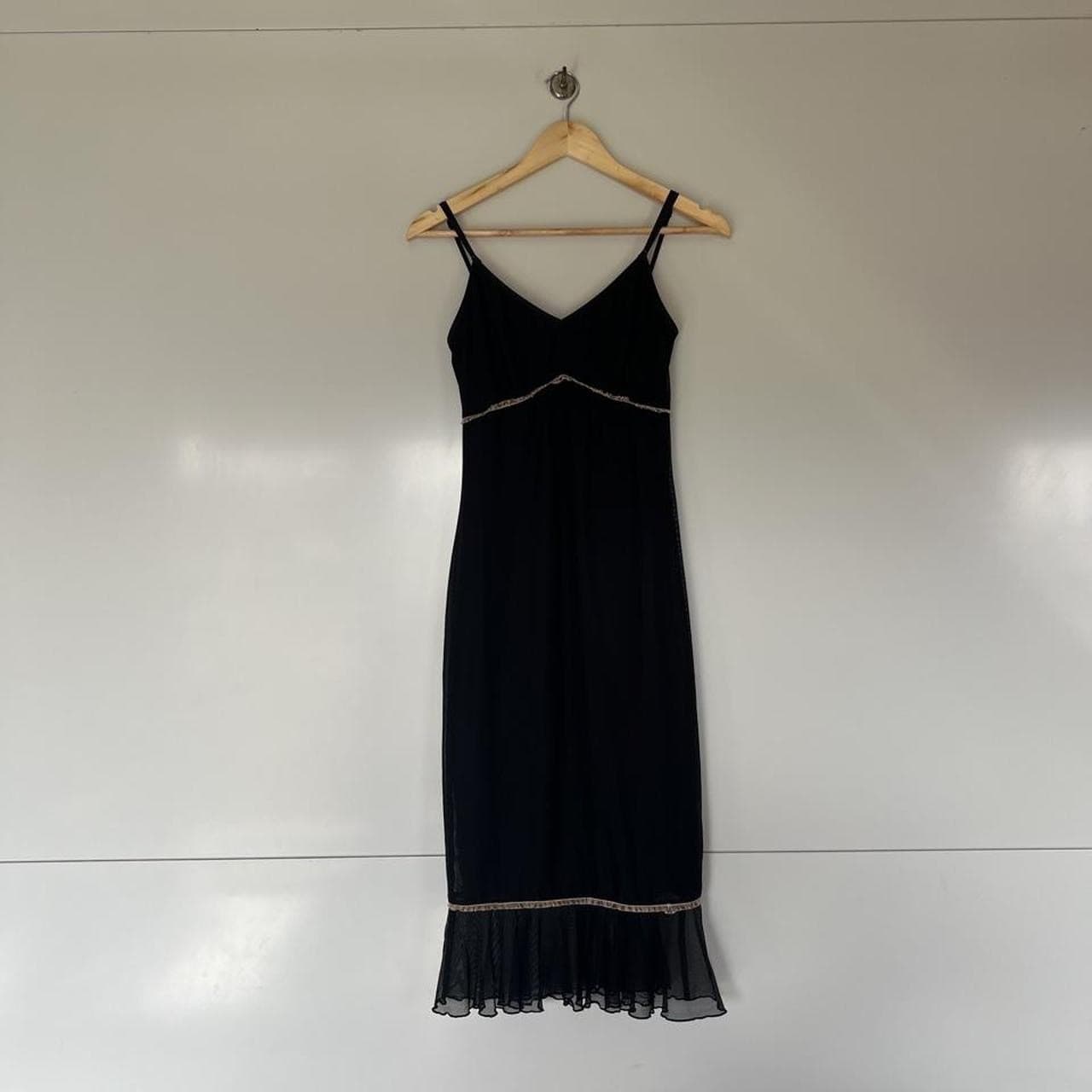 Vintage 90s Johnny Dexter Black Mesh Slip Dress Ruffle Hem Y2K Midi Size 8 10 — photo 5 of 8