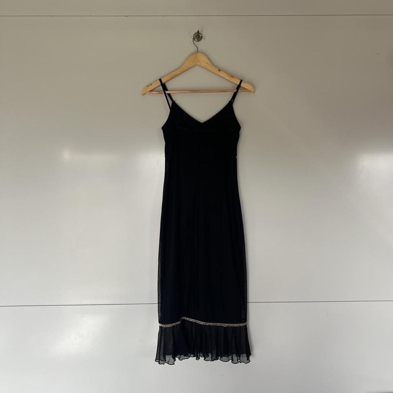 Vintage 90s Johnny Dexter Black Mesh Slip Dress Ruffle Hem Y2K Midi Size 8 10 — photo 7 of 8