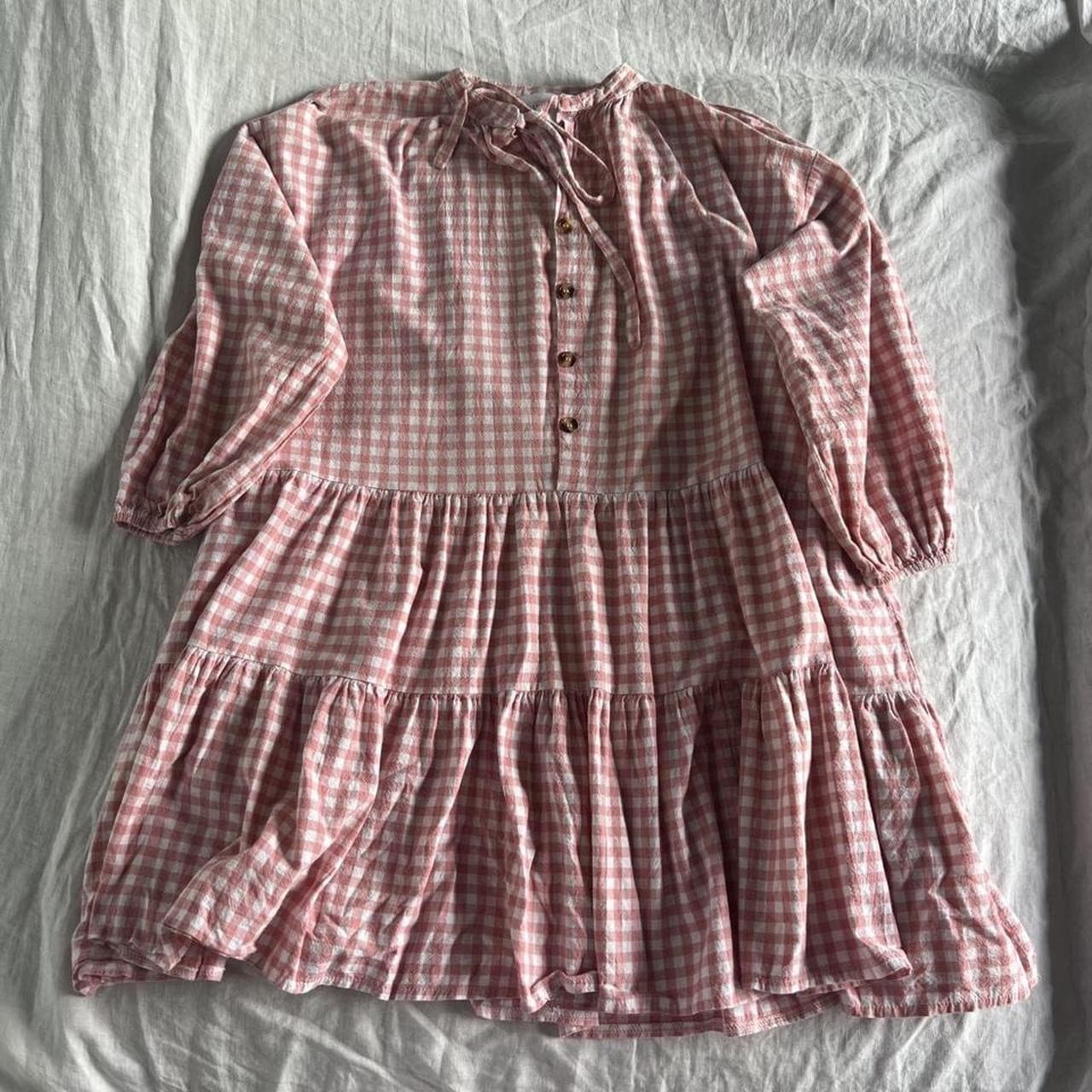 The Lullaby Club Pink Gingham Smock Dress Tiered Babydoll Cotton Linen S M L — photo 5 of 8