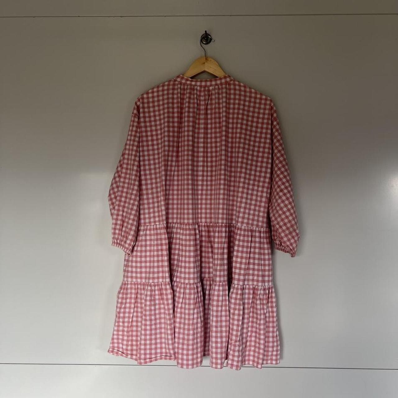 The Lullaby Club Pink Gingham Smock Dress Tiered Babydoll Cotton Linen S M L — photo 6 of 8
