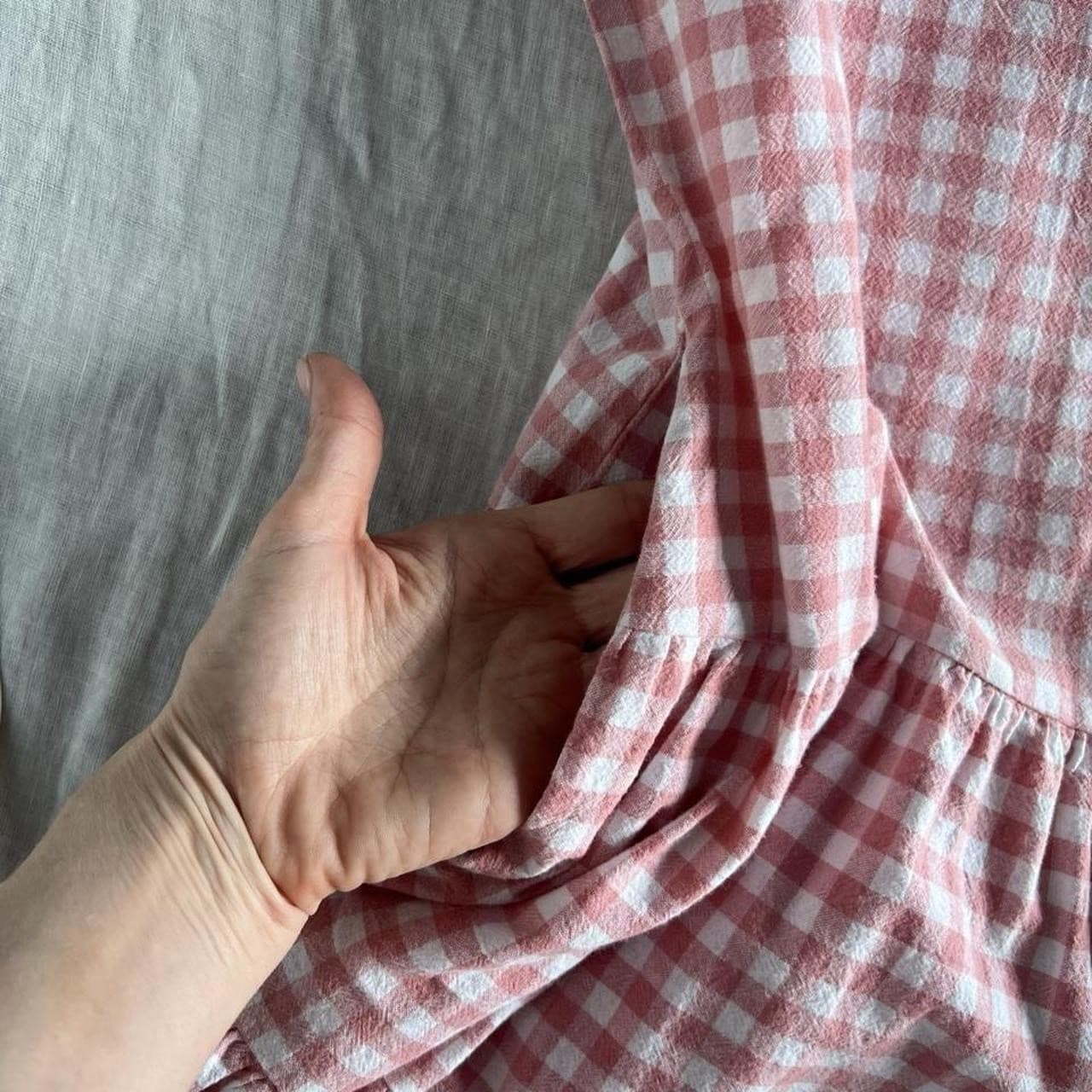 The Lullaby Club Pink Gingham Smock Dress Tiered Babydoll Cotton Linen S M L — photo 8 of 8