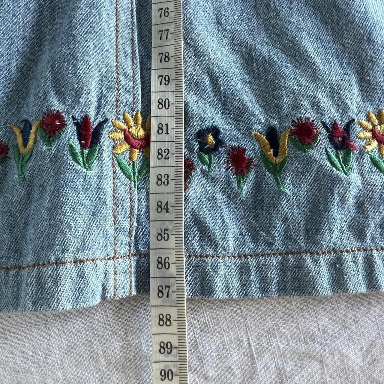 Vintage 90s 4-Bidden Denim Dress Embroidered Floral Button Up Smock Folk Size 14 — photo 4 of 8
