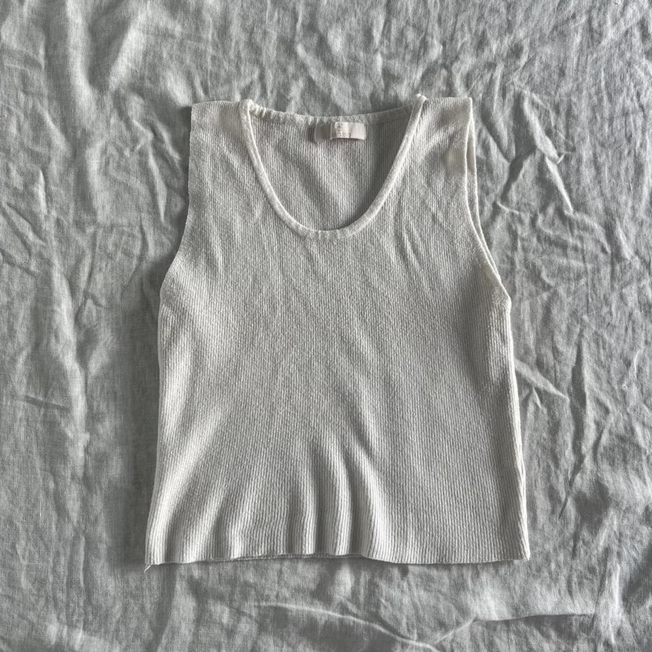 AS Studio Cream Ribbed Knit Tank Top Size S Off White Cropped Scoop Neck — photo 1 of 7