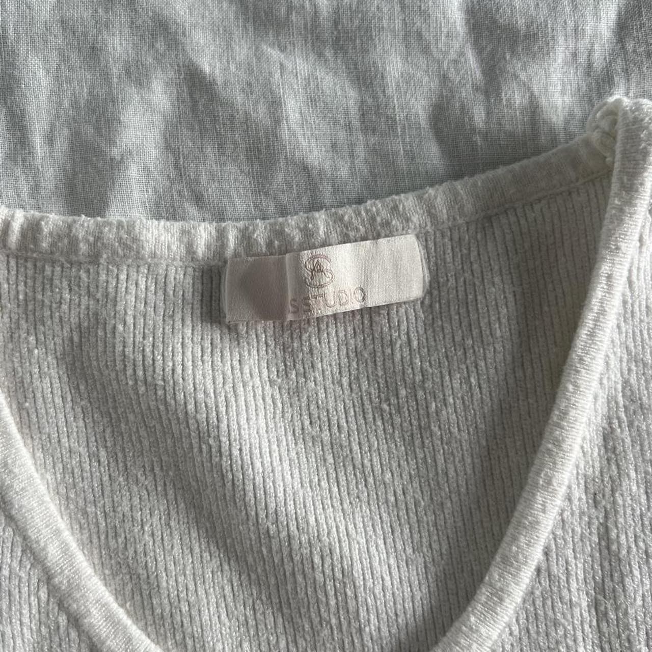 AS Studio Cream Ribbed Knit Tank Top Size S Off White Cropped Scoop Neck — photo 3 of 7