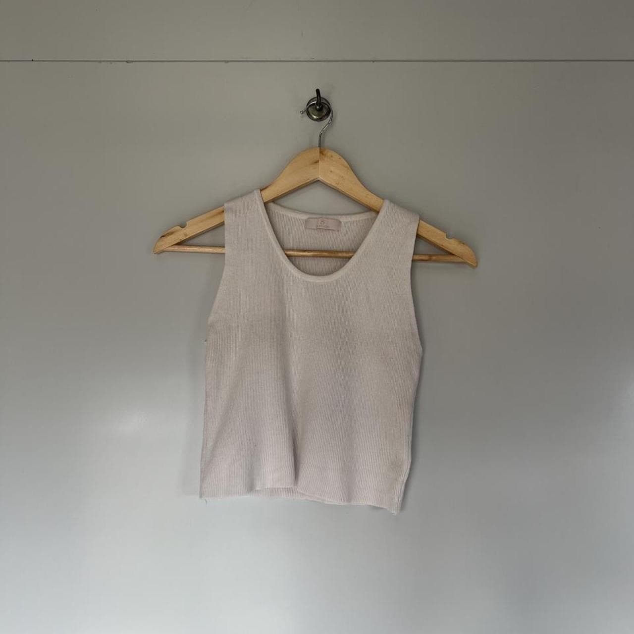 AS Studio Cream Ribbed Knit Tank Top Size S Off White Cropped Scoop Neck — photo 5 of 7