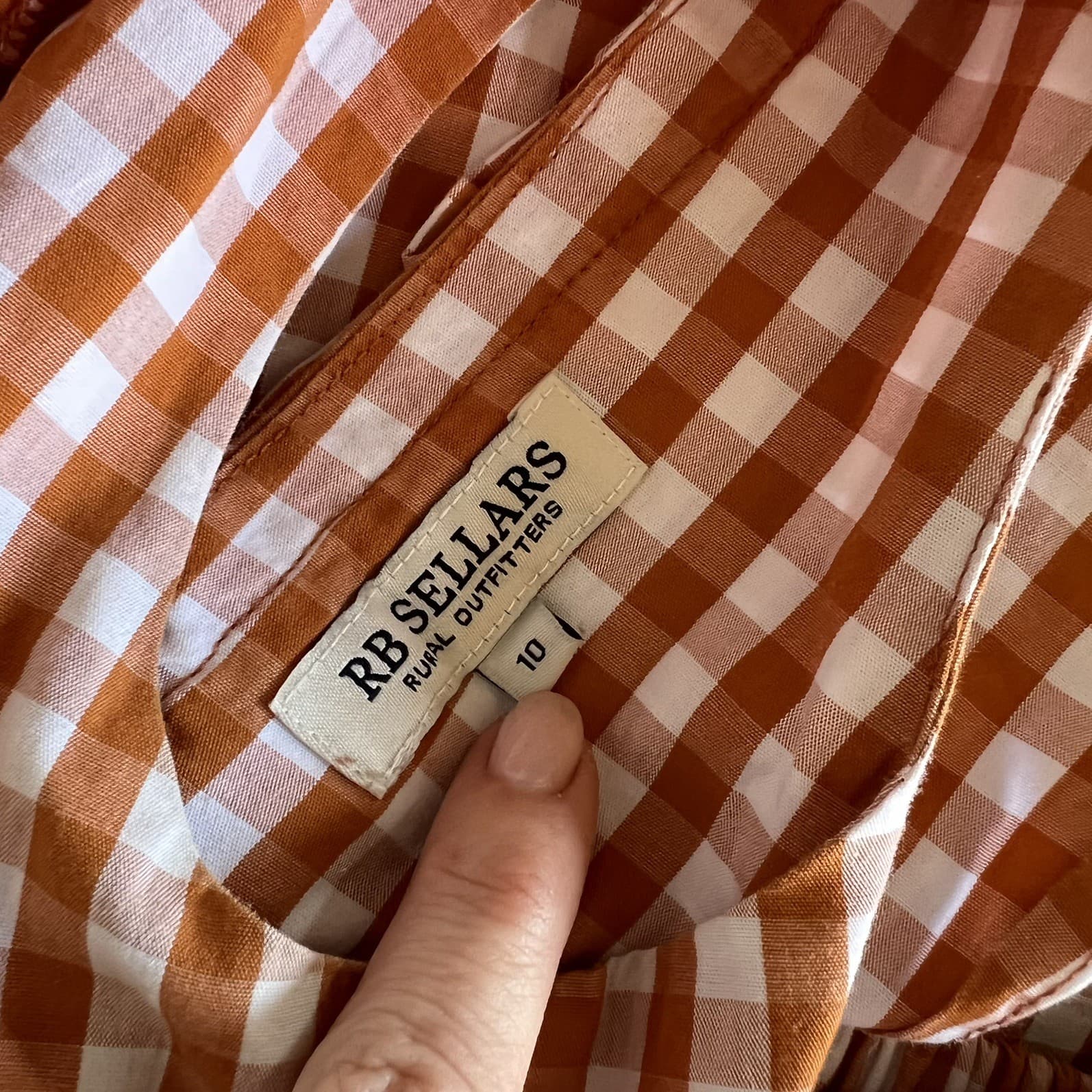 RB Sellars Girls Gingham Top Terracotta Orange Brown Cotton Ruffle Smock Size 10 — photo 3 of 5