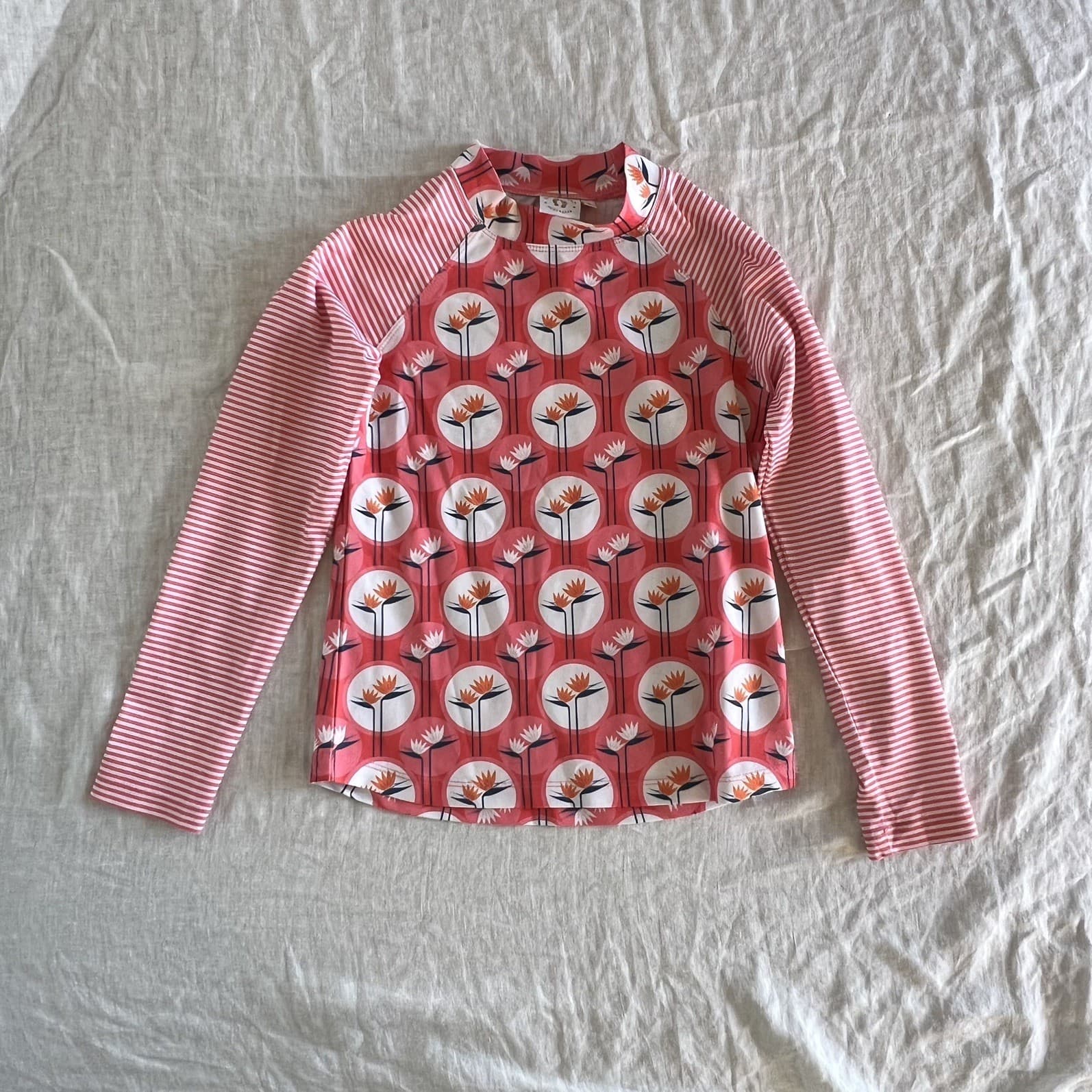 Sandy Feet Australia Girls Rash Vest Size 8 Pink Stripe Floral Long Sleeve Swim — photo 1 of 5