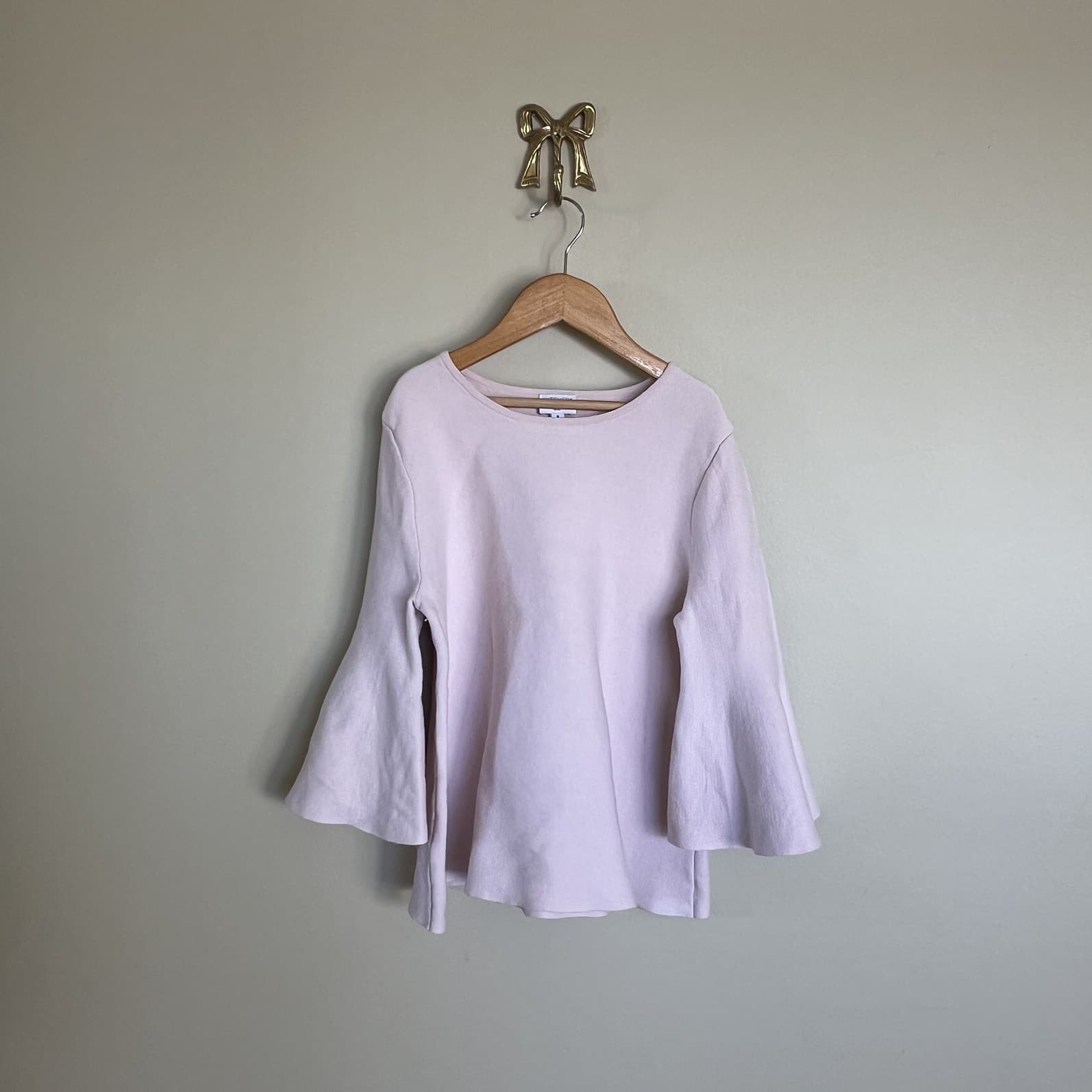 Witchery Girl Kids Knit Top Size 8 Pink Bell Sleeve Peplum Cotton Blend Sweater — photo 4 of 5