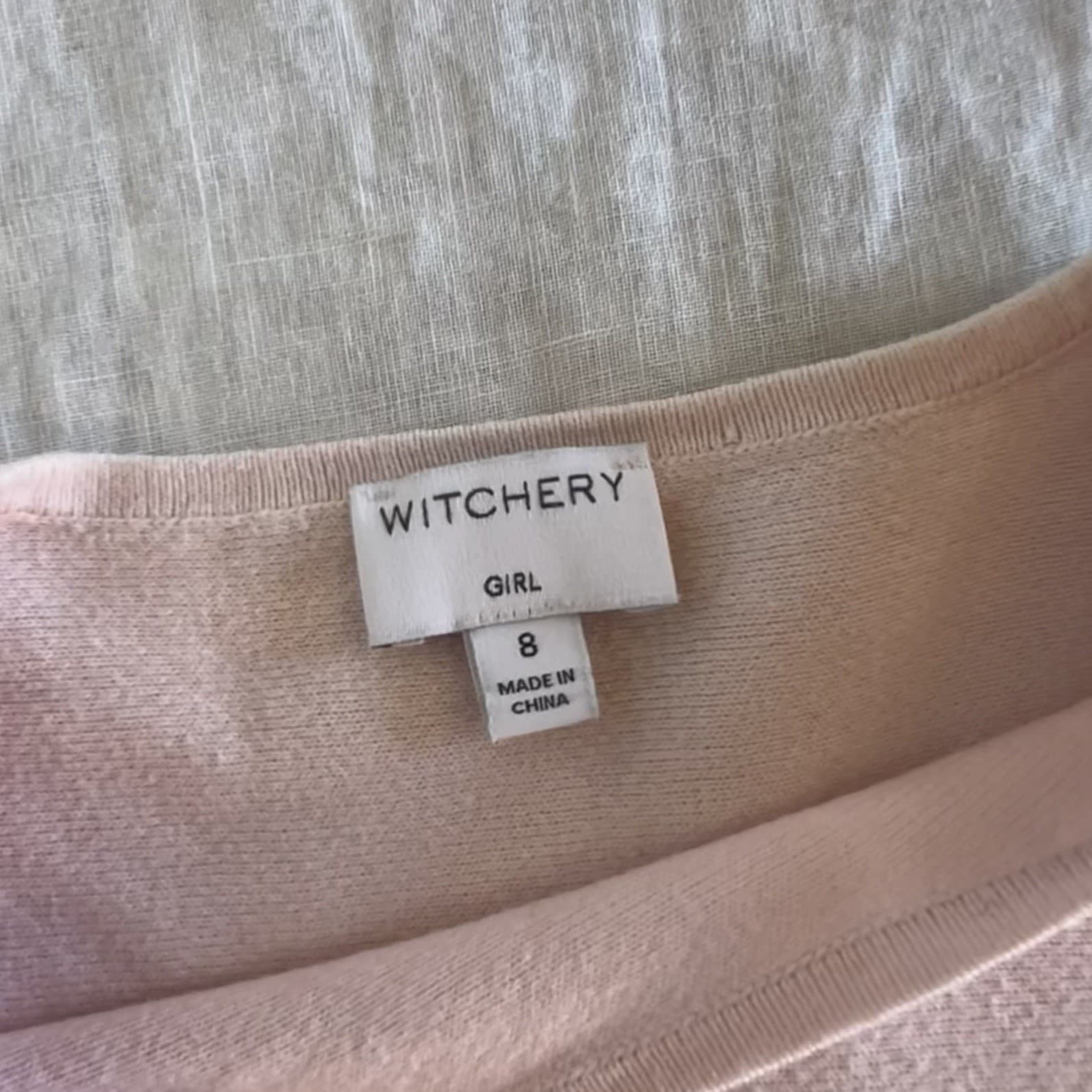 Witchery Girl Kids Knit Top Size 8 Pink Bell Sleeve Peplum Cotton Blend Sweater — photo 5 of 5
