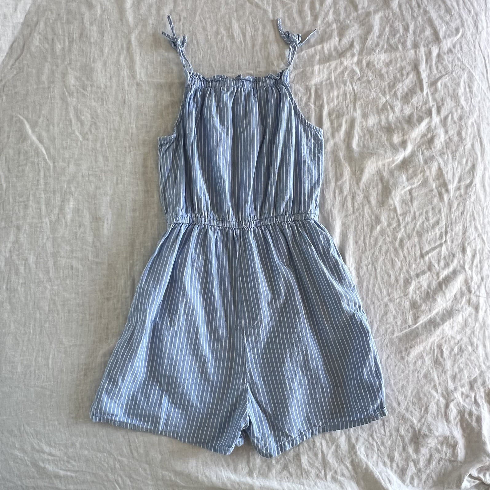 H&M Girls Jumpsuit Size 12 Blue White Stripe Cotton Seersucker Playsuit Romper — photo 6 of 6