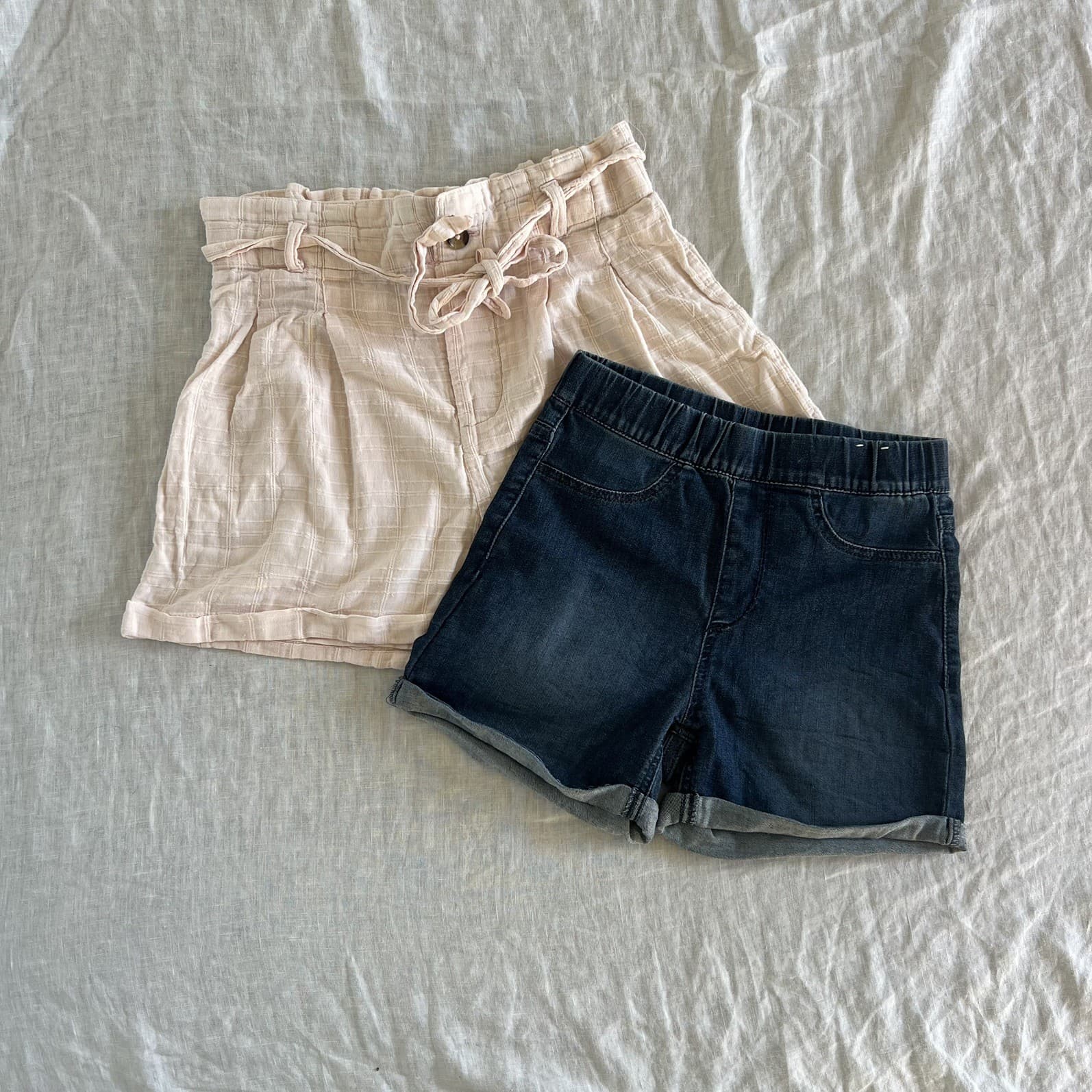 Girls Shorts Bundle Sz 8 9 Cottagecore Pink Muslin Denim Casual Summer Cotton — photo 1 of 3