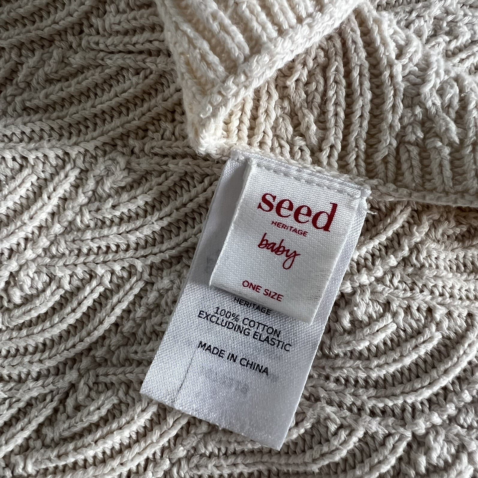 Seed Heritage Baby Blanket Cream Wave Knit 100% Cotton Nursery — photo 4 of 8