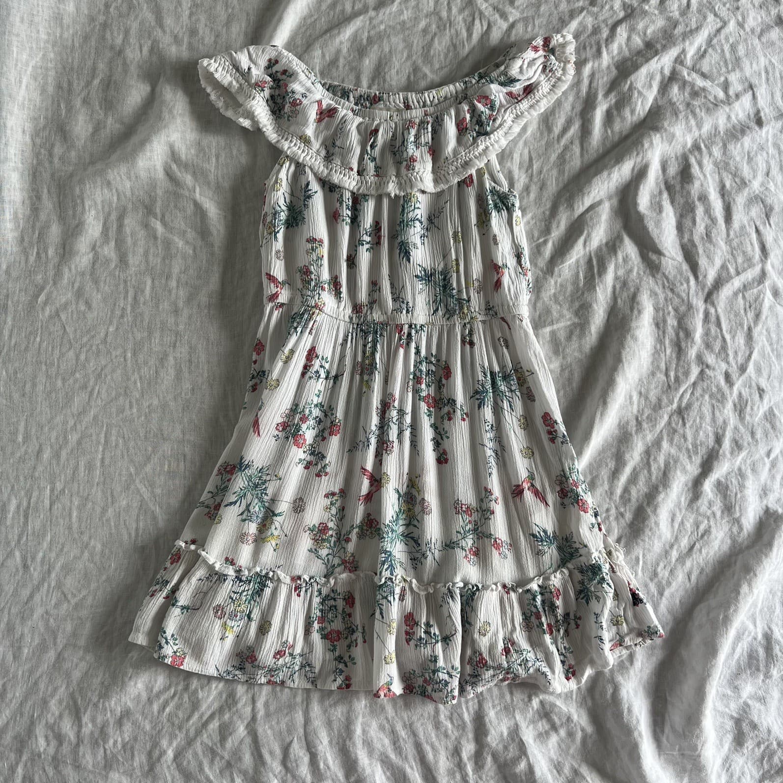 Lee Cooper Girls White Floral Dress Size 6 Rayon Crinkle Prairie Boho Ruffle — photo 1 of 6