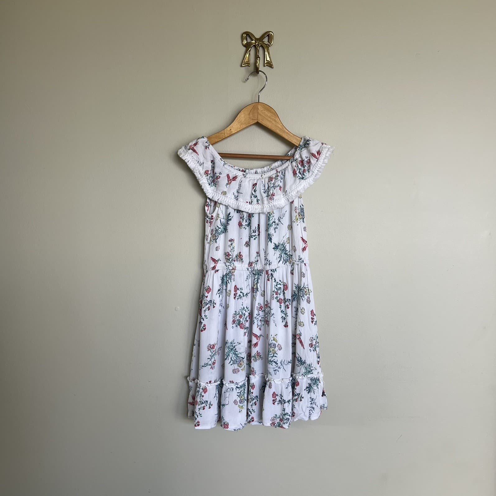 Lee Cooper Girls White Floral Dress Size 6 Rayon Crinkle Prairie Boho Ruffle — photo 2 of 6