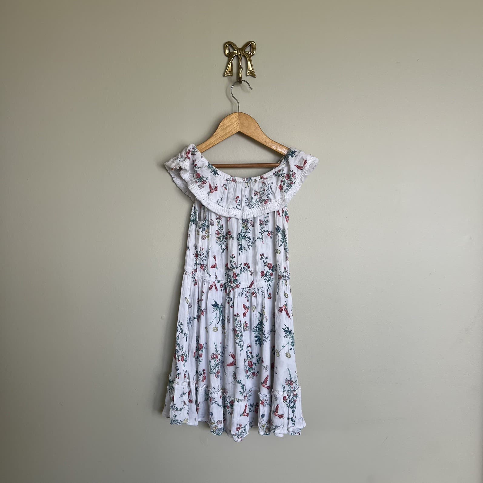 Lee Cooper Girls White Floral Dress Size 6 Rayon Crinkle Prairie Boho Ruffle — photo 6 of 6