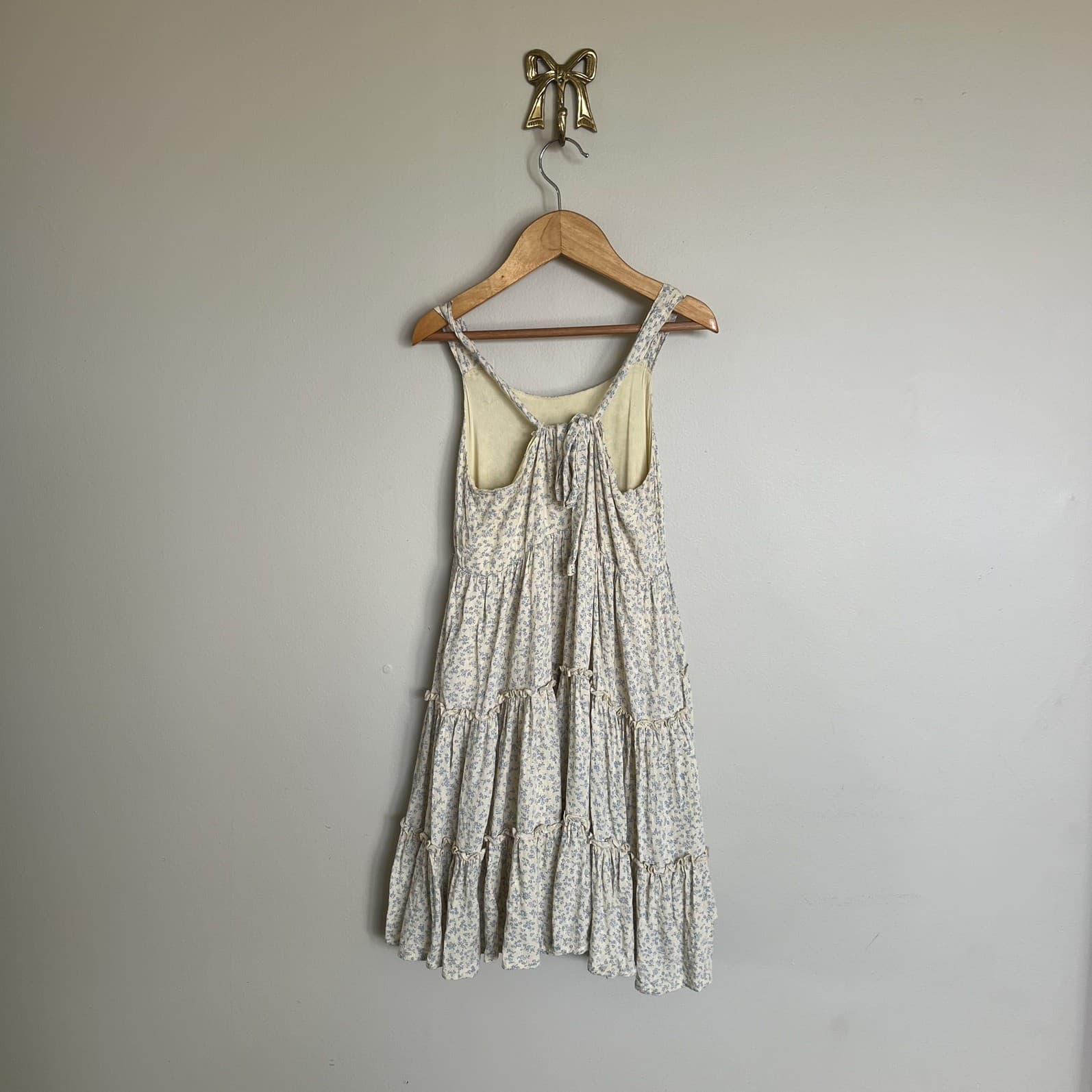 Ghanda Girls Yellow Floral Tiered Dress Size 5 6 Viscose Lined Boho Prairie — photo 6 of 6