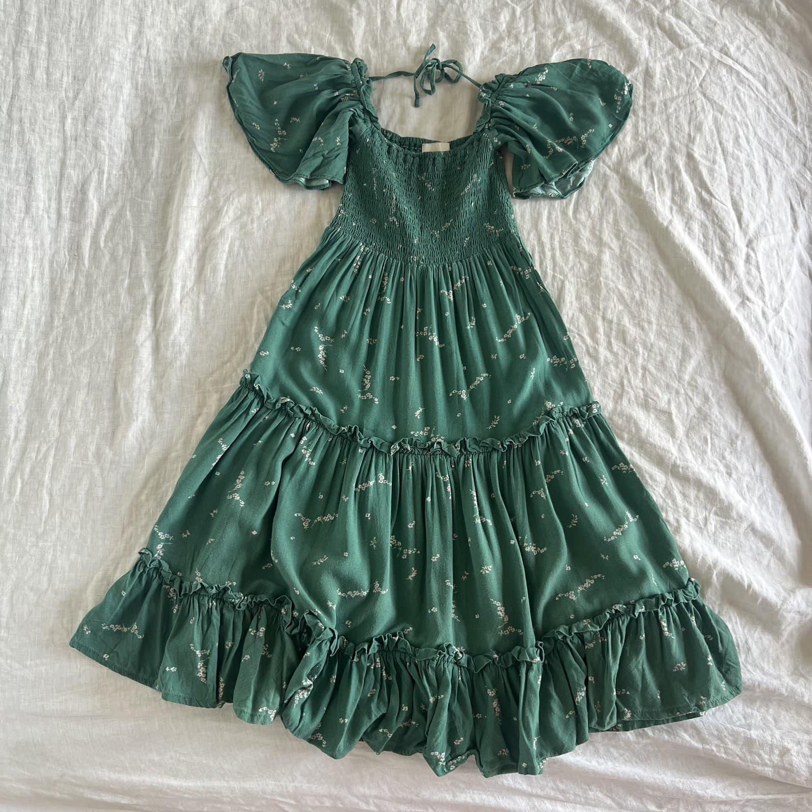 Little Auguste Girls Green Floral Maxi Dress Size 5 6 Rayon Prairie Boho Shirred — photo 1 of 7