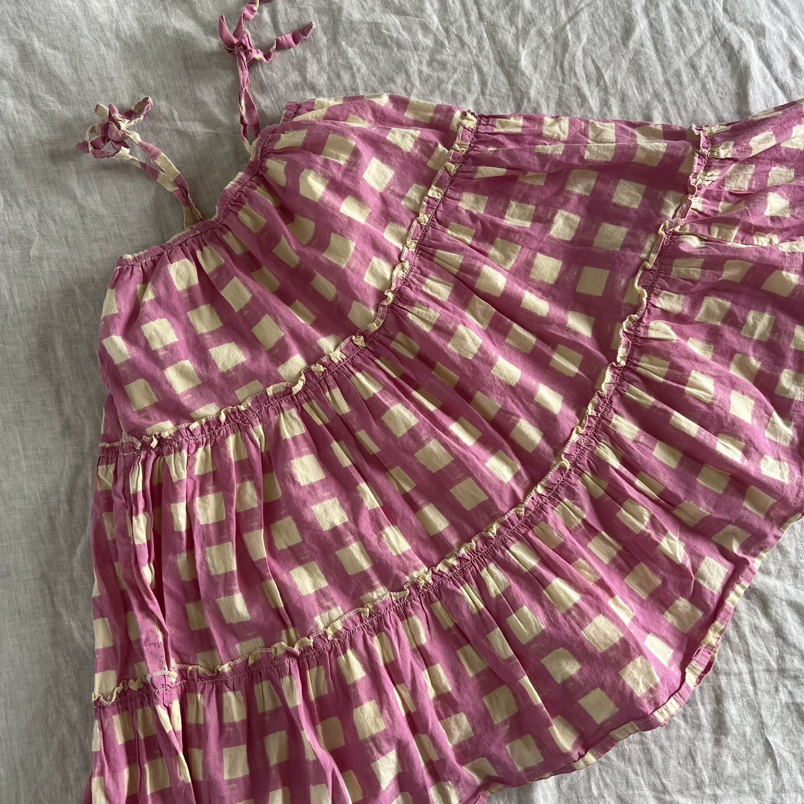 Eve Girl Girls Pink Gingham Tiered Dress Size 4 100% Cotton Lined Prairie Boho — photo 4 of 7