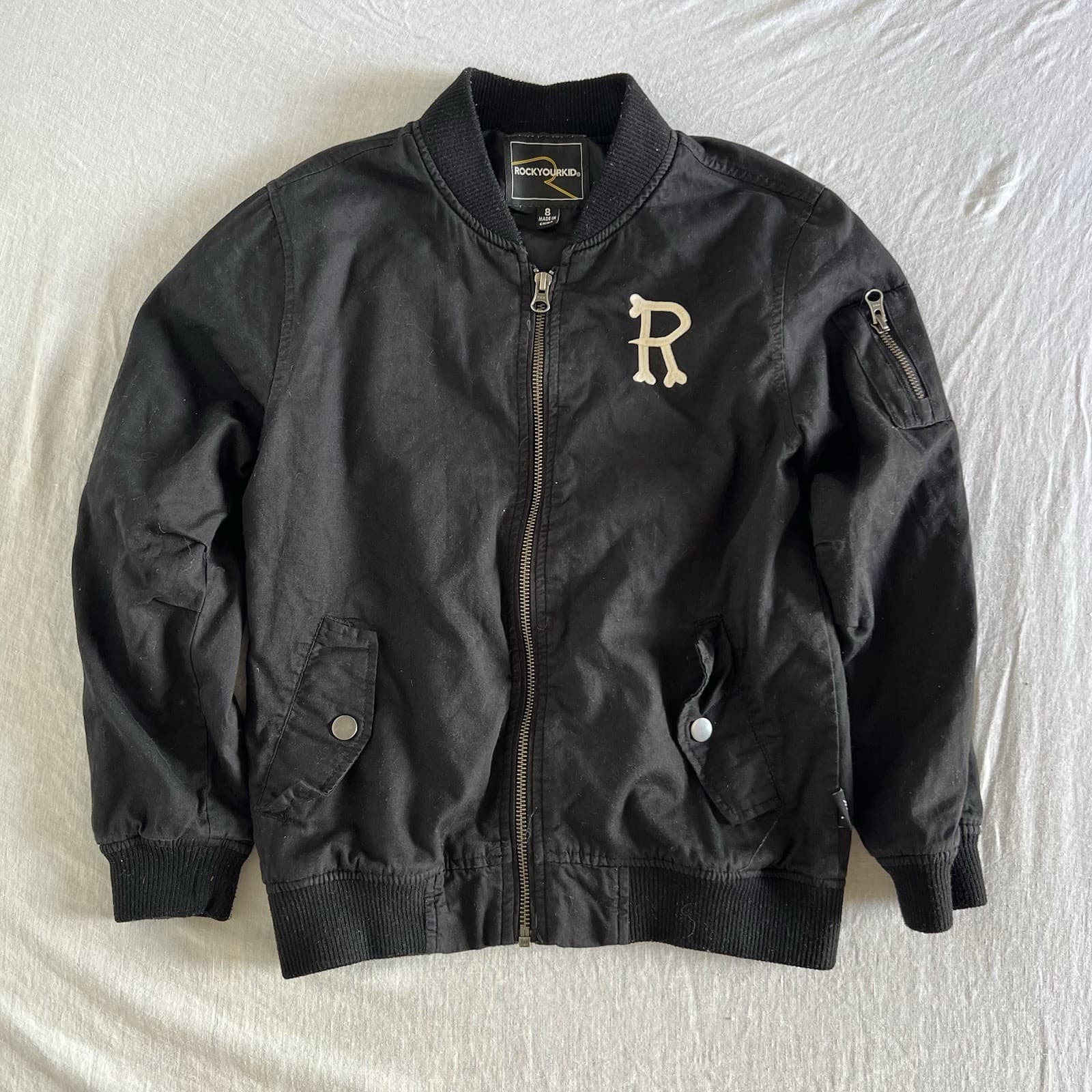 Rock Your Kid Boys Bomber Jacket Size 8 Black Sukajan Japan Eagle Skull RYK — photo 2 of 5