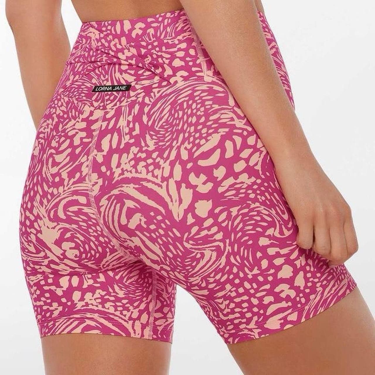 Lorna Jane Twist Bike Shorts S Small Bright Pink Patterned Active Core Stability — photo 8 of 8