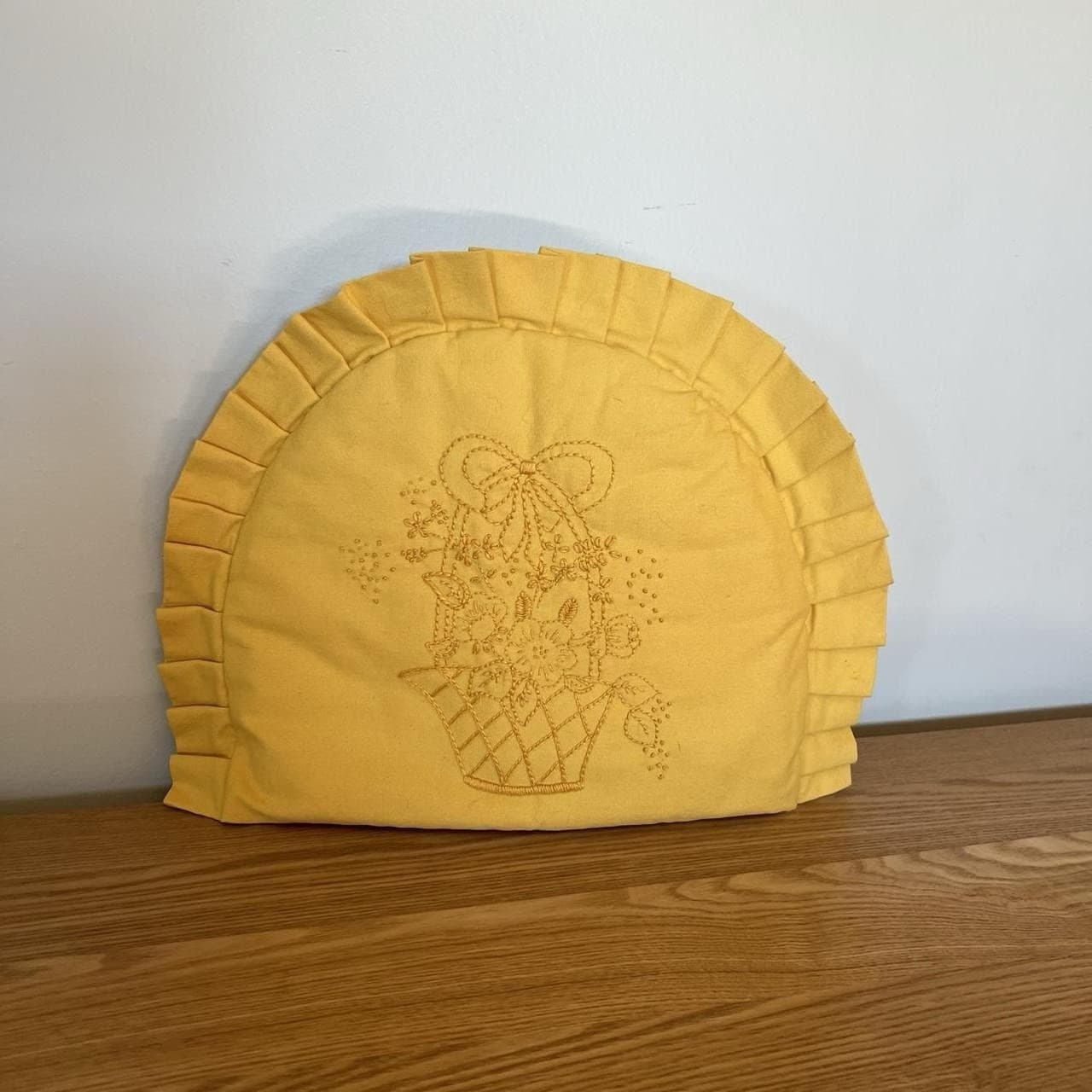 Vintage Yellow Tea Cosy Hand Made Embroidered Floral Basket Cottagecore Retro — photo 1 of 8