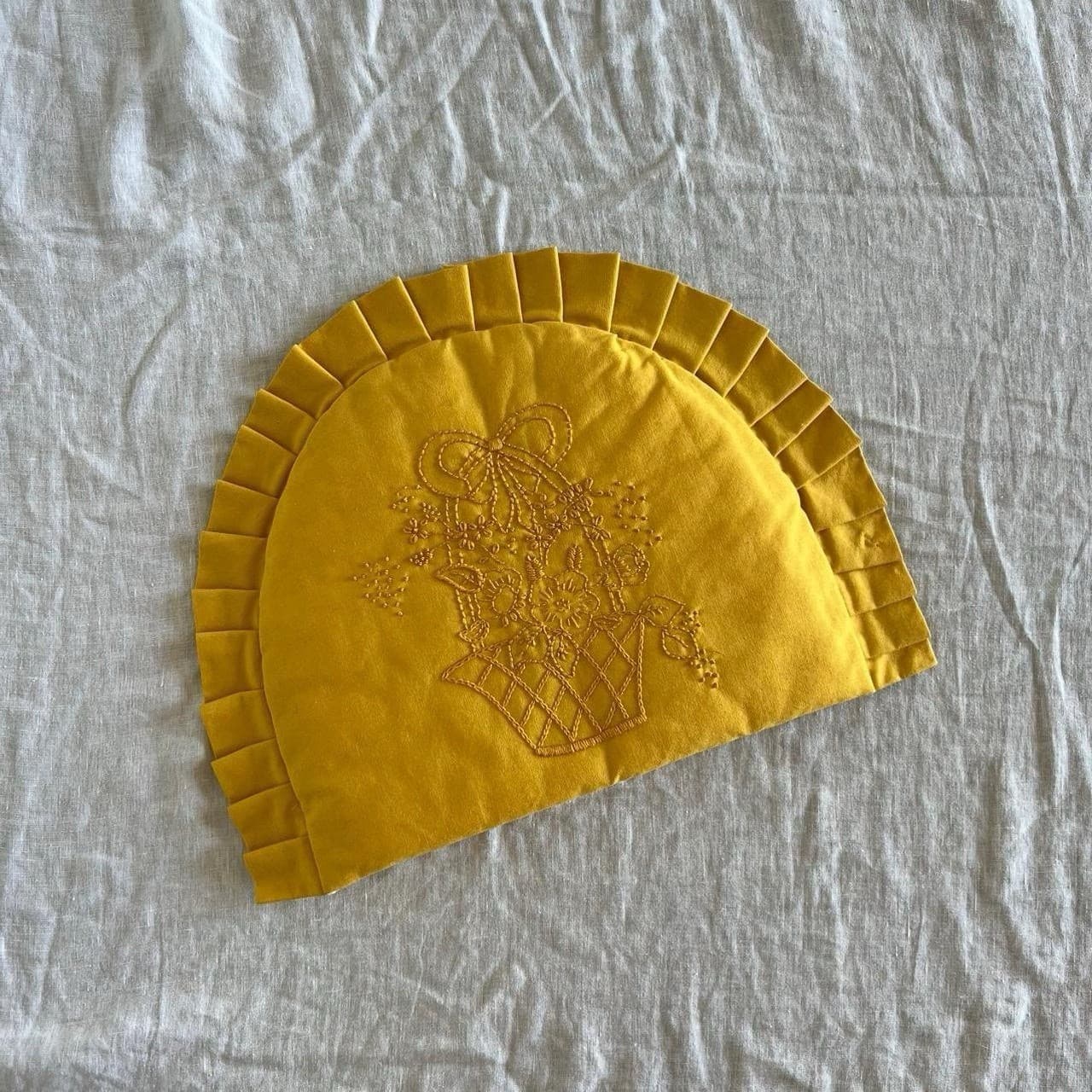 Vintage Yellow Tea Cosy Hand Made Embroidered Floral Basket Cottagecore Retro — photo 2 of 8