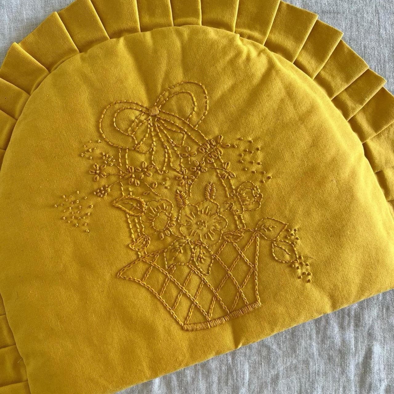 Vintage Yellow Tea Cosy Hand Made Embroidered Floral Basket Cottagecore Retro — photo 3 of 8