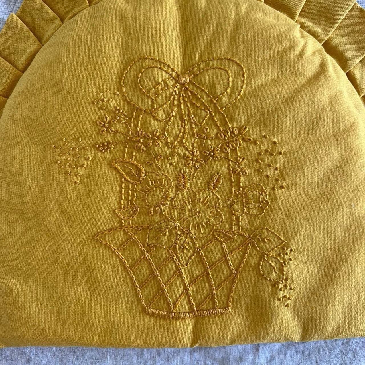Vintage Yellow Tea Cosy Hand Made Embroidered Floral Basket Cottagecore Retro — photo 8 of 8