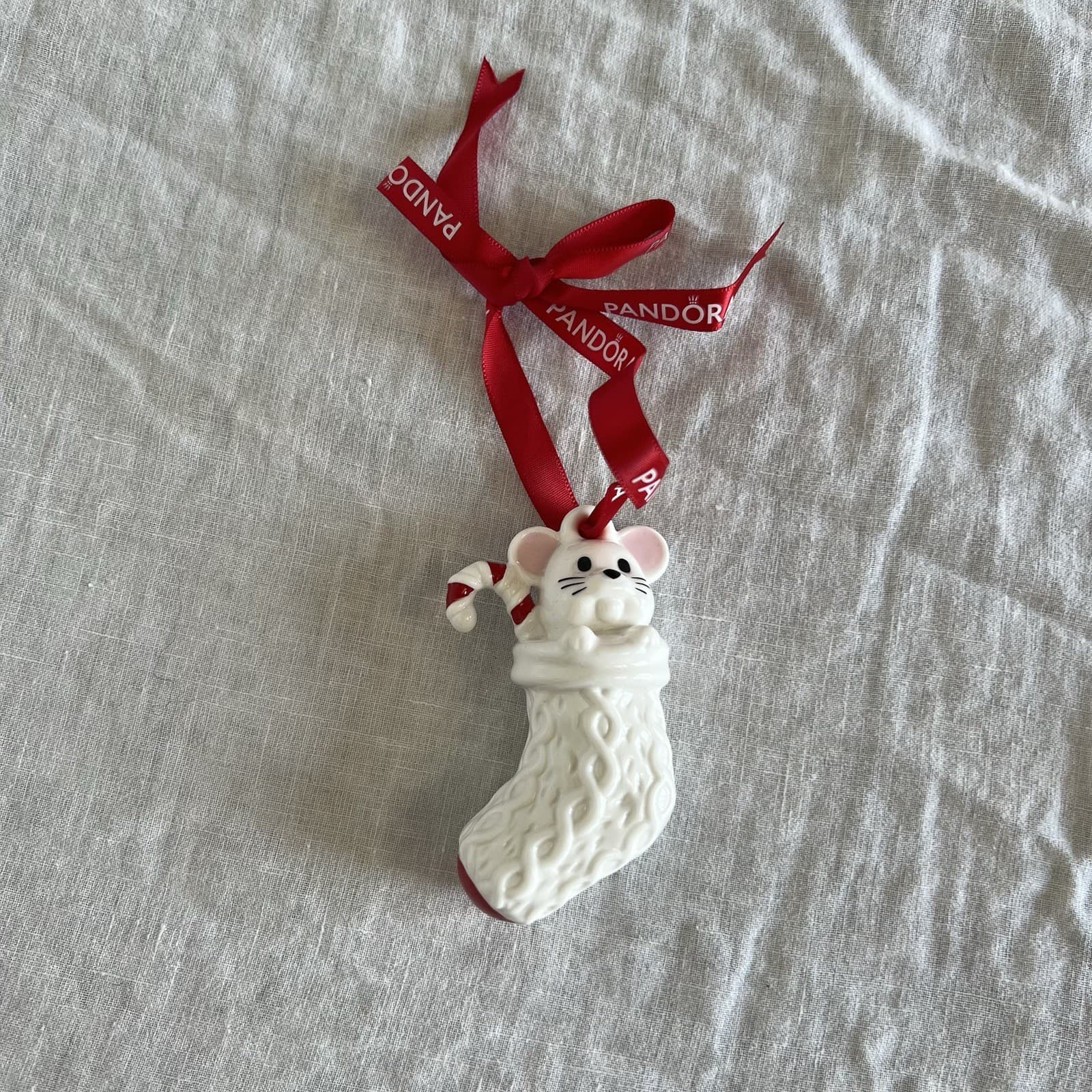 Pandora Christmas Ornament 2023 Mouse Stocking Ceramic Tree Decoration Boxed — photo 2 of 8