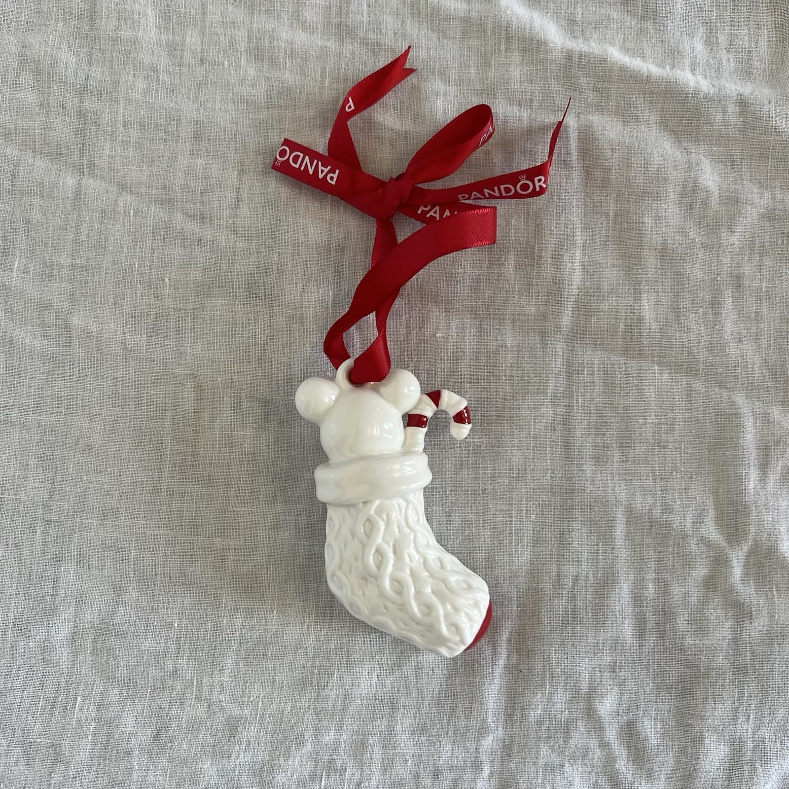 Pandora Christmas Ornament 2023 Mouse Stocking Ceramic Tree Decoration Boxed — photo 5 of 8