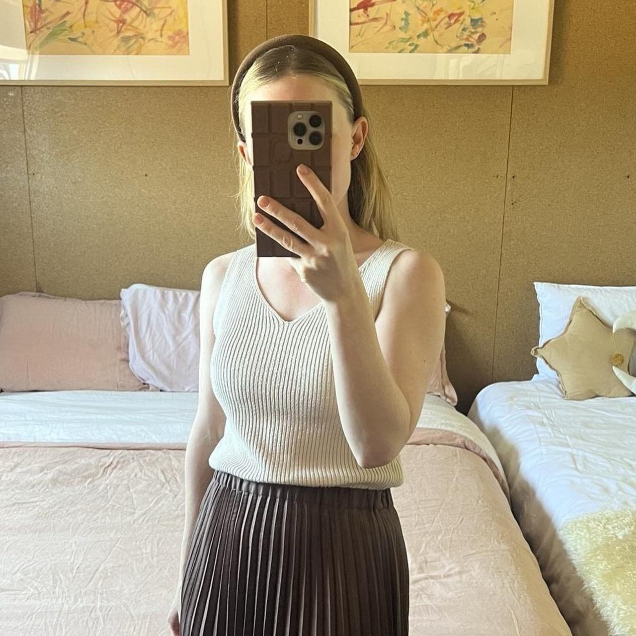 VIS Japan Ribbed Tank Top Beige V Neck Knit Fitted J-Fashion Basic Size F — photo 5 of 6