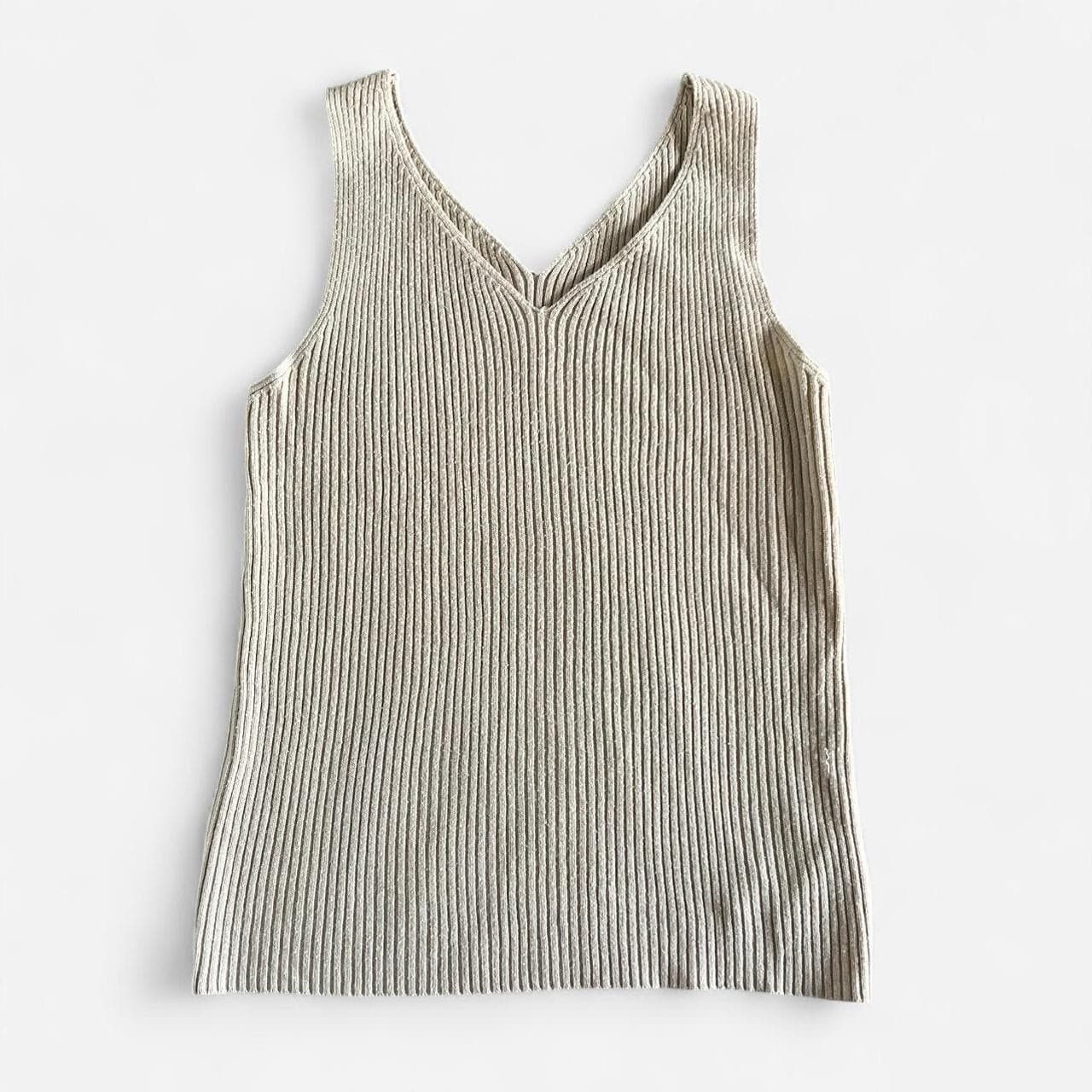 VIS Japan Ribbed Tank Top Beige V Neck Knit Fitted J-Fashion Basic Size F — photo 6 of 6
