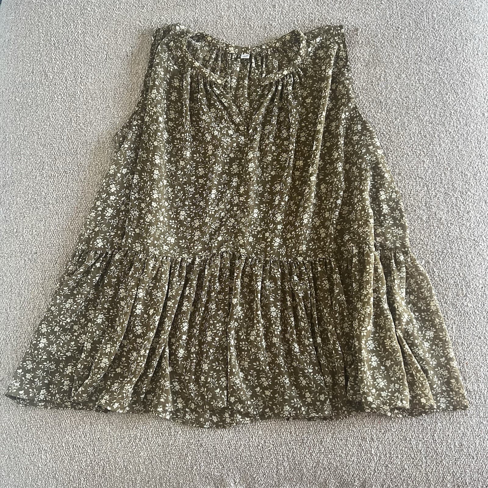 Uniqlo Joy of Print Babydoll Tunic Top Khaki Floral Cottagecore Boho Peasant L — photo 5 of 8