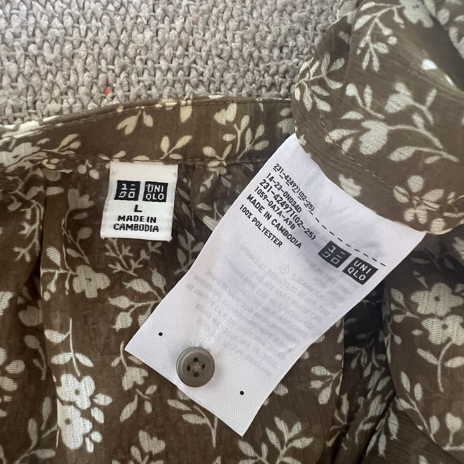 Uniqlo Joy of Print Babydoll Tunic Top Khaki Floral Cottagecore Boho Peasant L — photo 8 of 8