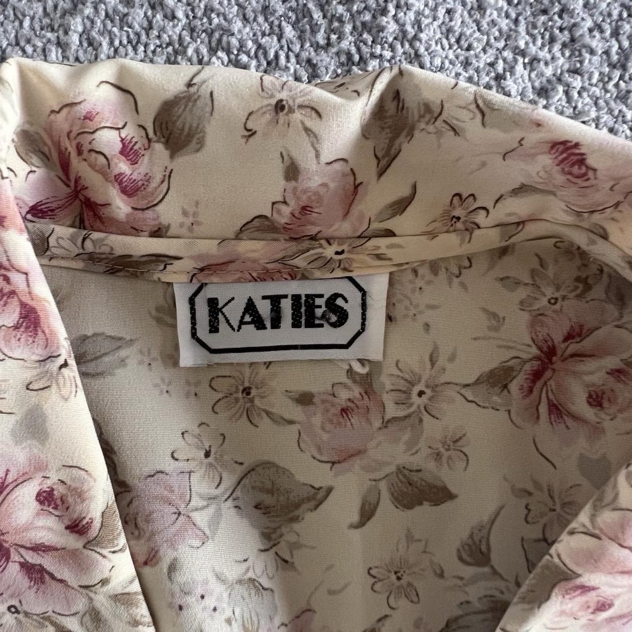 Vintage 90s Floral Blouse Beige Pink Rose Button Up Prairie Cottagecore M 10 12 — photo 5 of 8