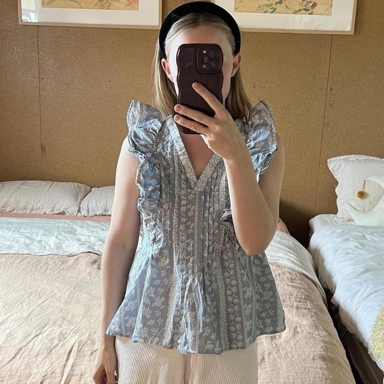 Cottagecore Floral Blouse Blue Prairie Coquette Ruffle Flutter Sleeve Petite 12 — photo 1 of 6