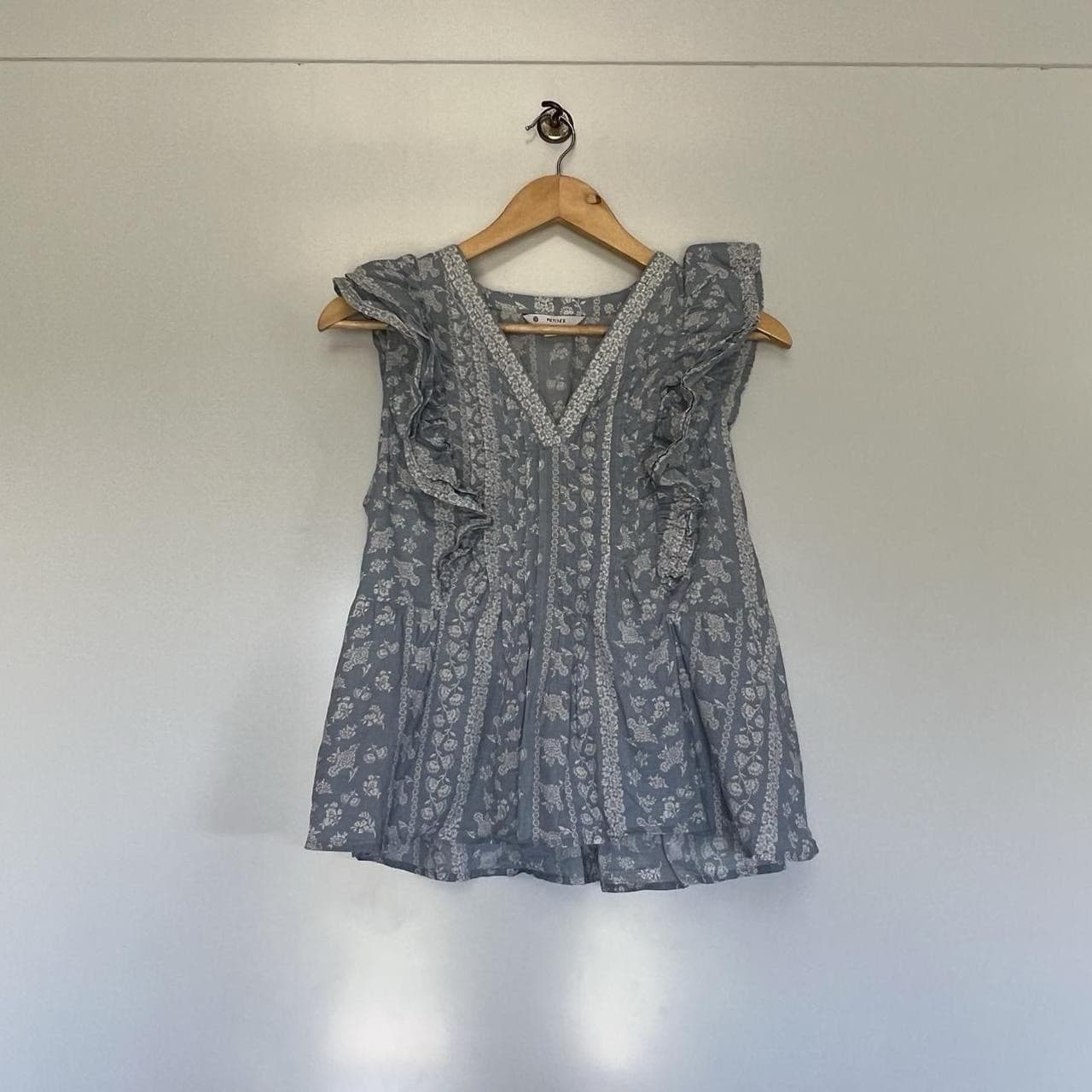 Cottagecore Floral Blouse Blue Prairie Coquette Ruffle Flutter Sleeve Petite 12 — photo 2 of 6