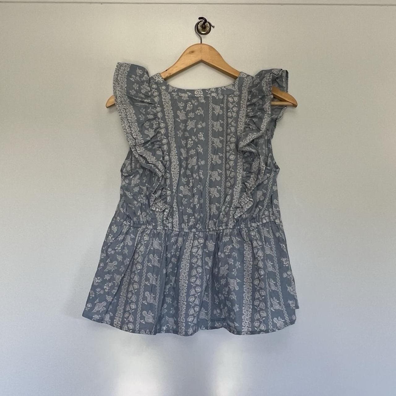 Cottagecore Floral Blouse Blue Prairie Coquette Ruffle Flutter Sleeve Petite 12 — photo 3 of 6