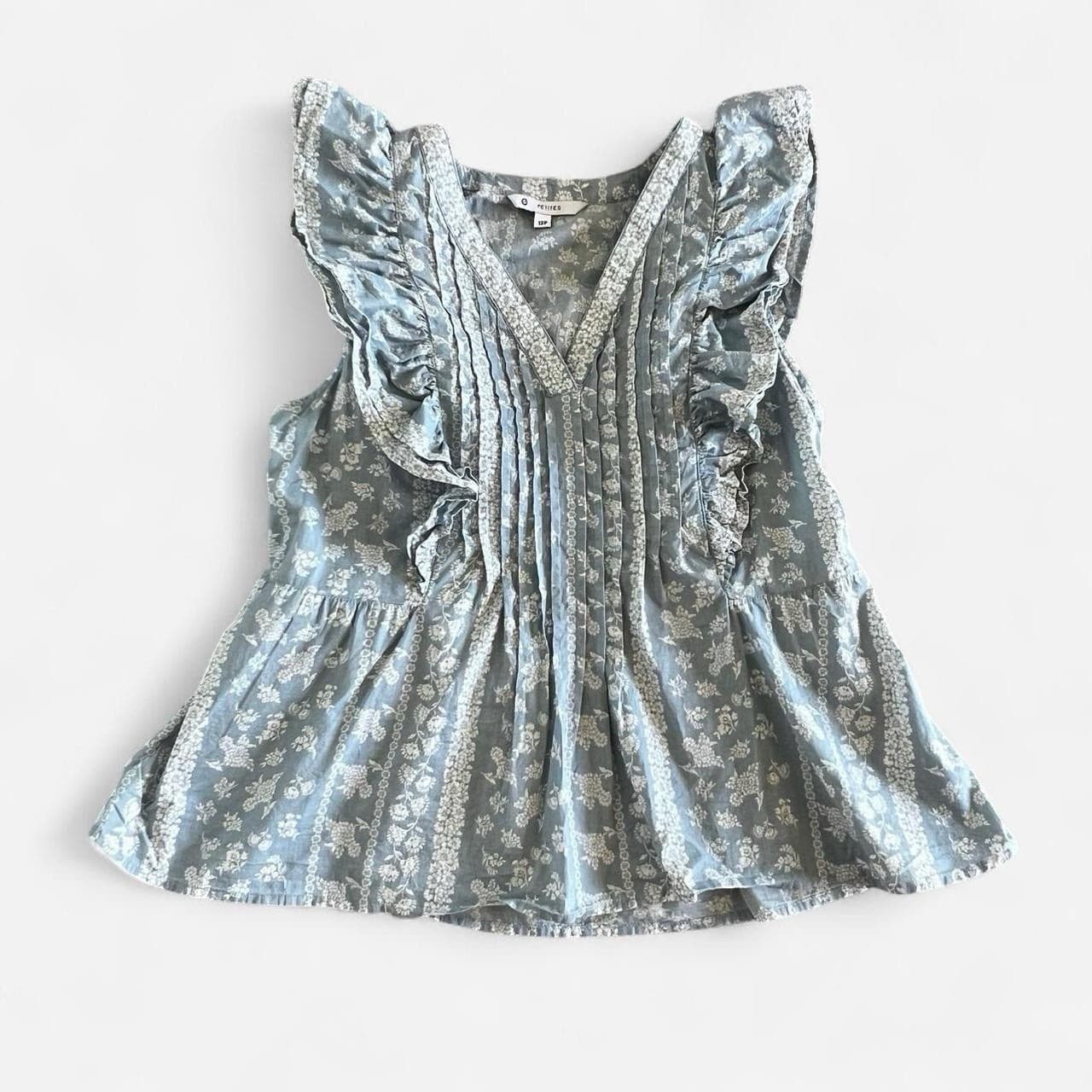 Cottagecore Floral Blouse Blue Prairie Coquette Ruffle Flutter Sleeve Petite 12 — photo 4 of 6