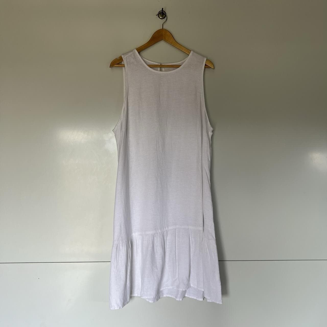 White Linen Blend Dress Ruffle Hem Mori Girl Fairy Prairie Slouchy Lagenlook L — photo 3 of 8