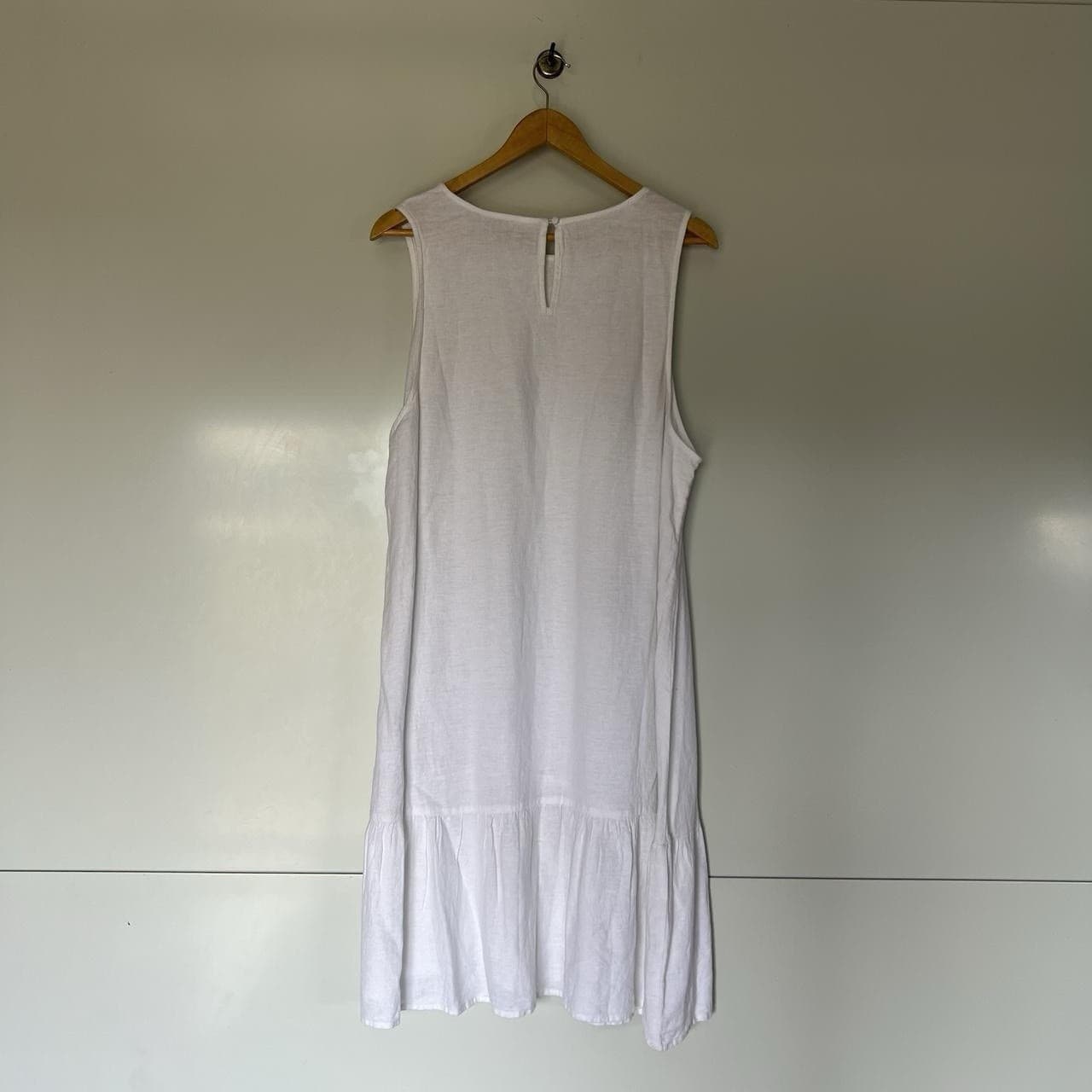 White Linen Blend Dress Ruffle Hem Mori Girl Fairy Prairie Slouchy Lagenlook L — photo 4 of 8