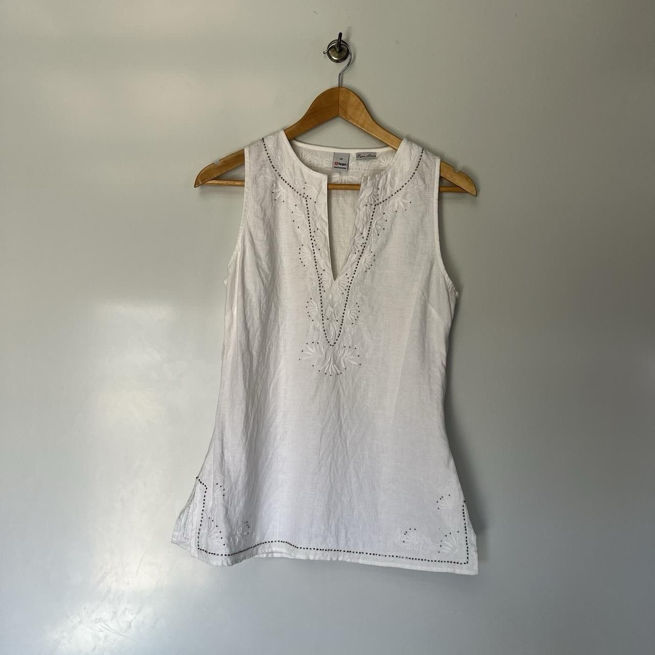 White Pure Linen Tunic Top 10 Vintage Target Beaded Embroidered Boho Coastal — photo 3 of 8